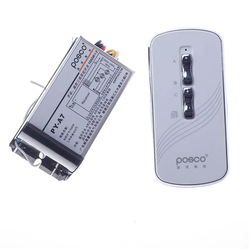 POSCO Wireless Remote Control Switch 3 Ways Digital Remote Switch for Energy Saving Lamp Light Bulbs Fluorescent Lamp plastic push button caps Wall Switches