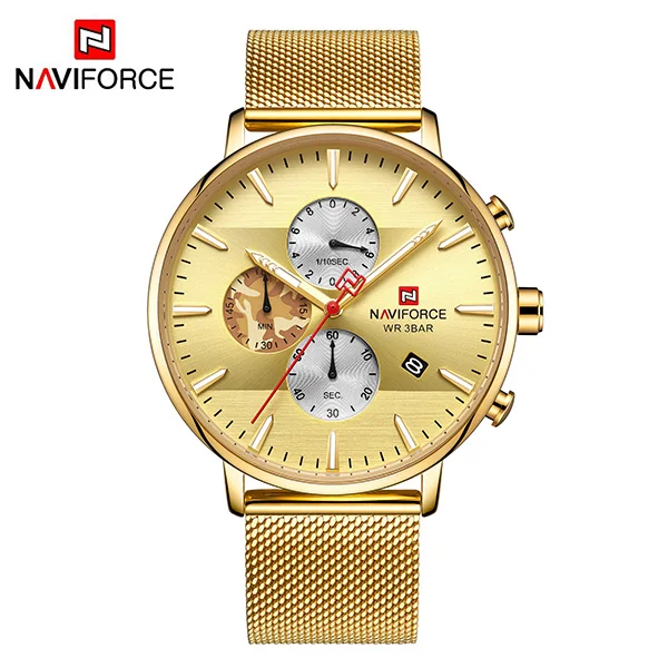 NAVIFORCE мужские часы модные водонепроницаемые часы Топ люксовый бренд хронограф кварцевые наручные часы для мужчин Relogio Masculino - Цвет: GoldNoBox
