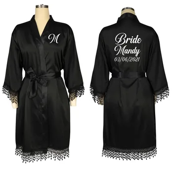 

Personalized Name Women Nightwear Robes Custom Wedding Nightgown Sleepwear Kimono Satin Silk Female Bathrobes Bridemaids Robes