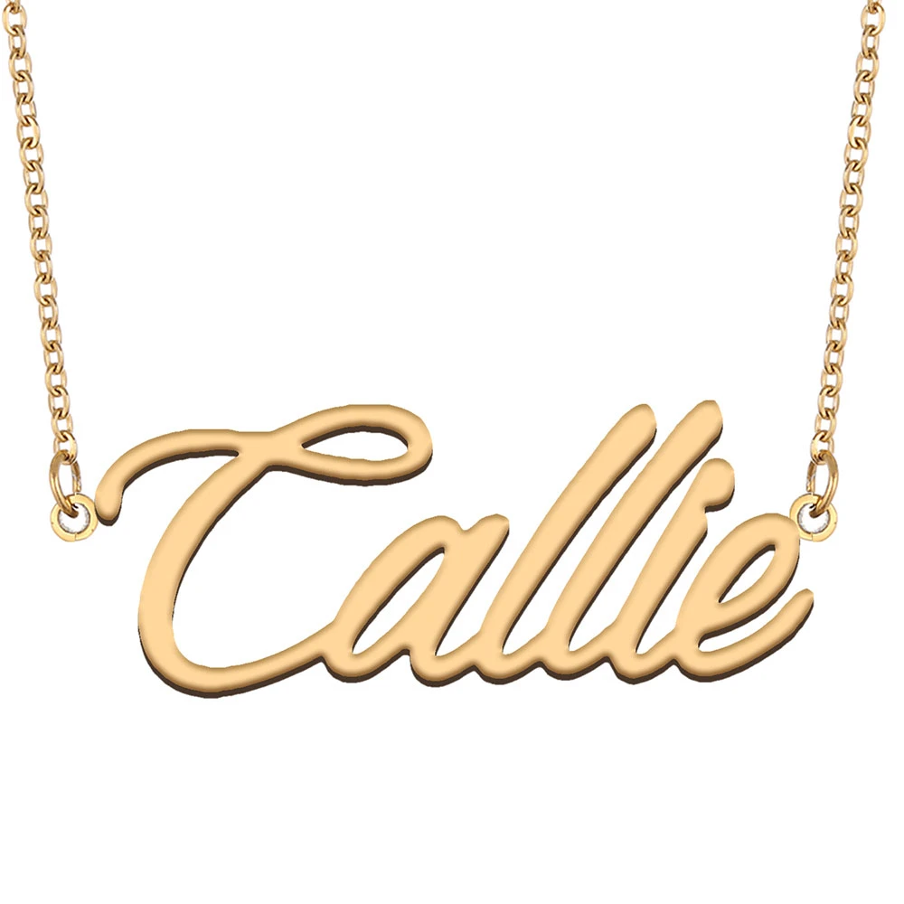 Callie con placa de identificación para mujer, joyería de acero inoxidable, colgante de cadena con nombre chapado en oro, para madre y novia|Collares colgantes| - AliExpress
