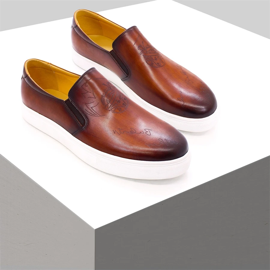 Leather Casual Shoes Highend Handmade Fashion Comfortable Brown