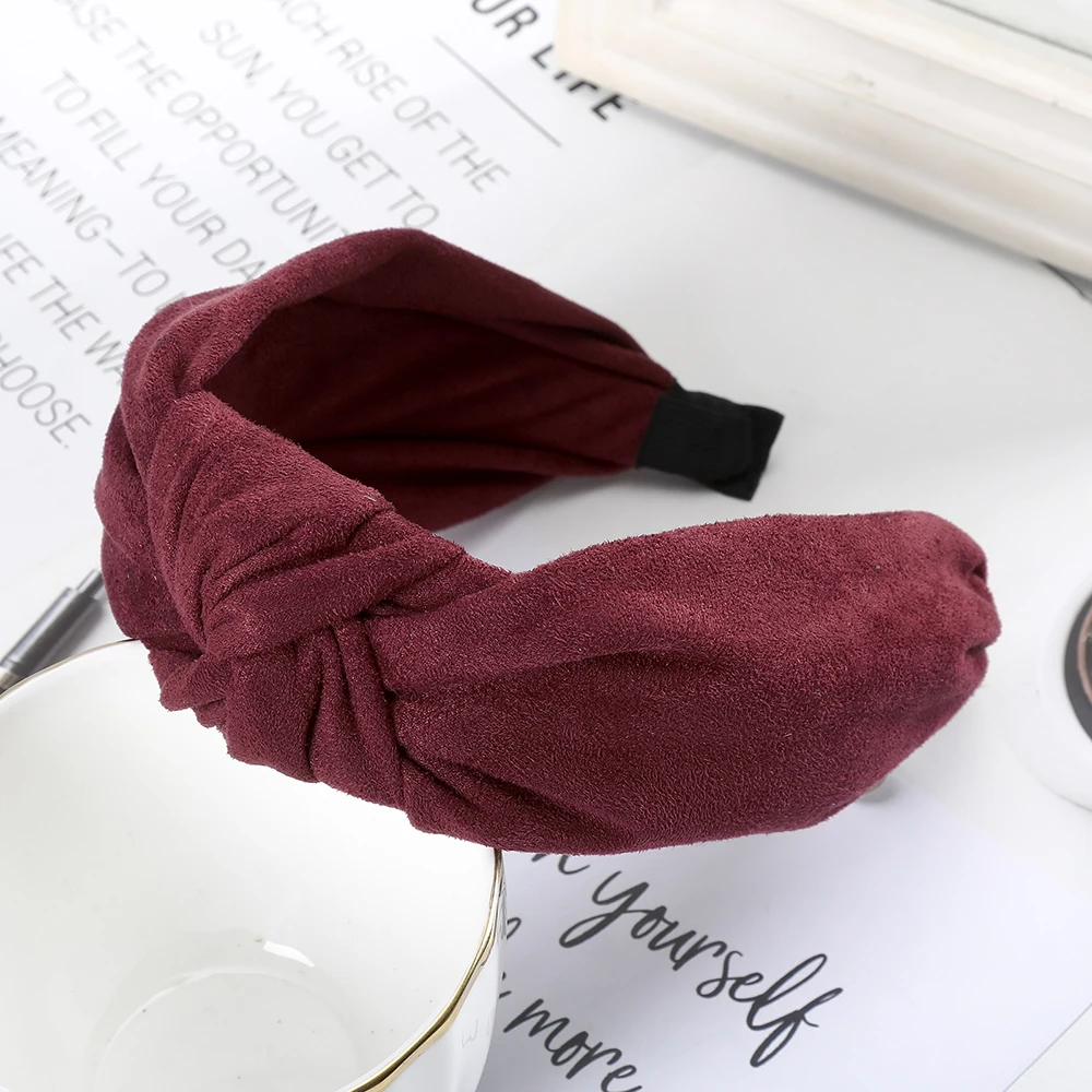 H wine Новая модная женская повязка на голову, женская теплая фланелевая повязка на голову, повязка на голову для взрослых, аксессуары для волос для девочек, обруч для волос на осень и зиму - Цвет: H wine