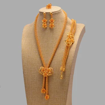 

Dubai Big flower wedding jewelry set Women Indian necklace earrings jewelry for women African wedding gift luxry accessories
