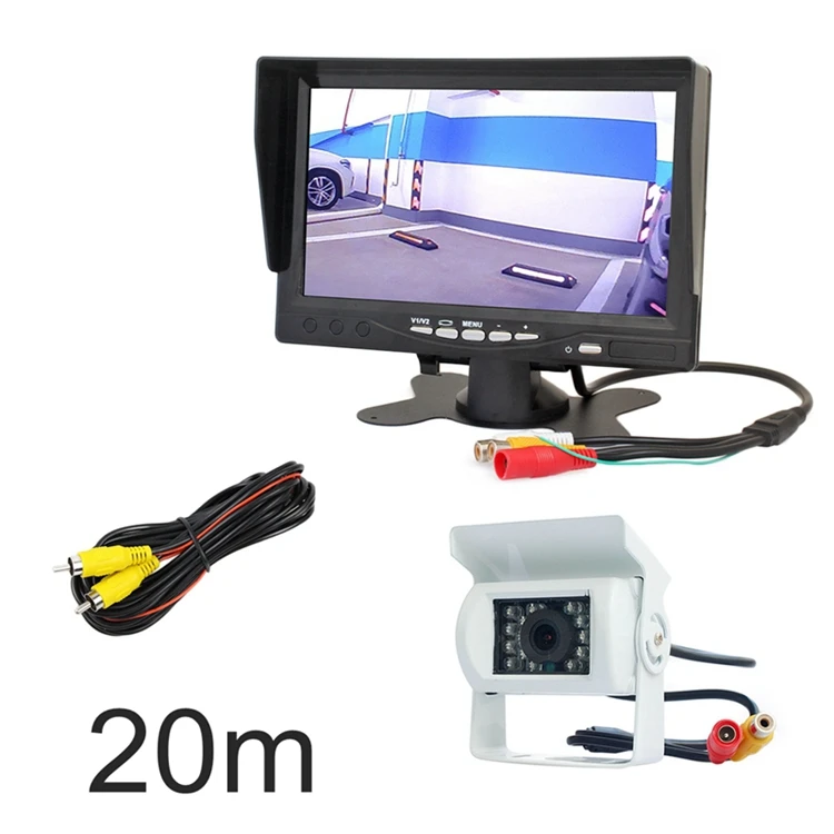 DIYKIT качество HD 7 дюймов TFT ЖК-дисплей Дисплей автомобильный монитор заднего вида+ Водонепроницаемый IR CCD Ночное видение зеркало заднего вида автомобиля Камера белый - Название цвета: 20m