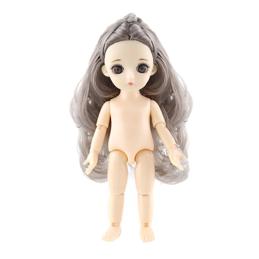 13 Joints Customized 16cm Height BJD Doll Girl Body Figure with Head and Hair Full Set for DIY Jointed Dolls Accessories