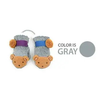 Детские перчатки для девочек и мальчиков; сезон осень-зима; утепленные флисовые варежки с рисунком кролика и медведя; подвесные варежки на веревке - Цвет: Серый