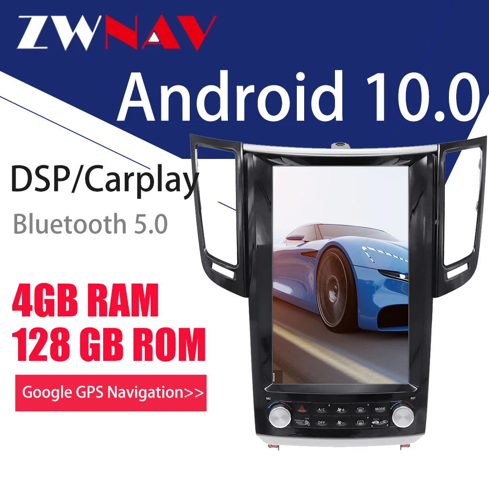 Автомобильный GPS навигатор ZWNAV 4G128G PX6 Android 10 в стиле Тесла для Infiniti FX FX25 FX35 FX37 qx70