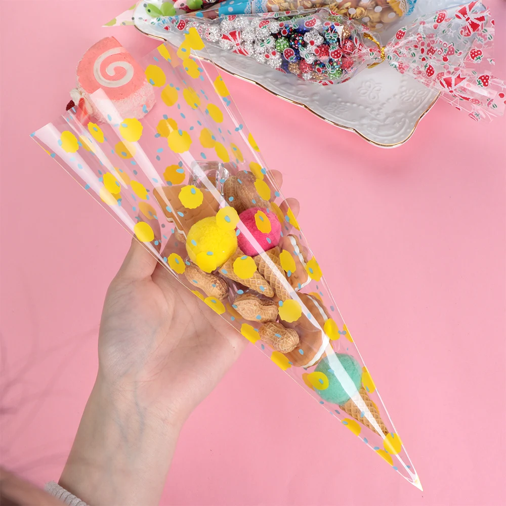 Сумка в виде конуса целлофановый пакет вечерние галстуки для выпечки подарочная упаковка поставки конфеты твист поставки попкорн Clear50PCS/упаковка