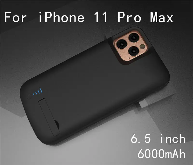 6000 мАч зарядное устройство чехол для iPhone 11 Pro Max резервного питания банк зарядки чехлы для iPhone 11 ударопрочный корпус питания крышка 2A - Цвет: i11 Pro Max-Black