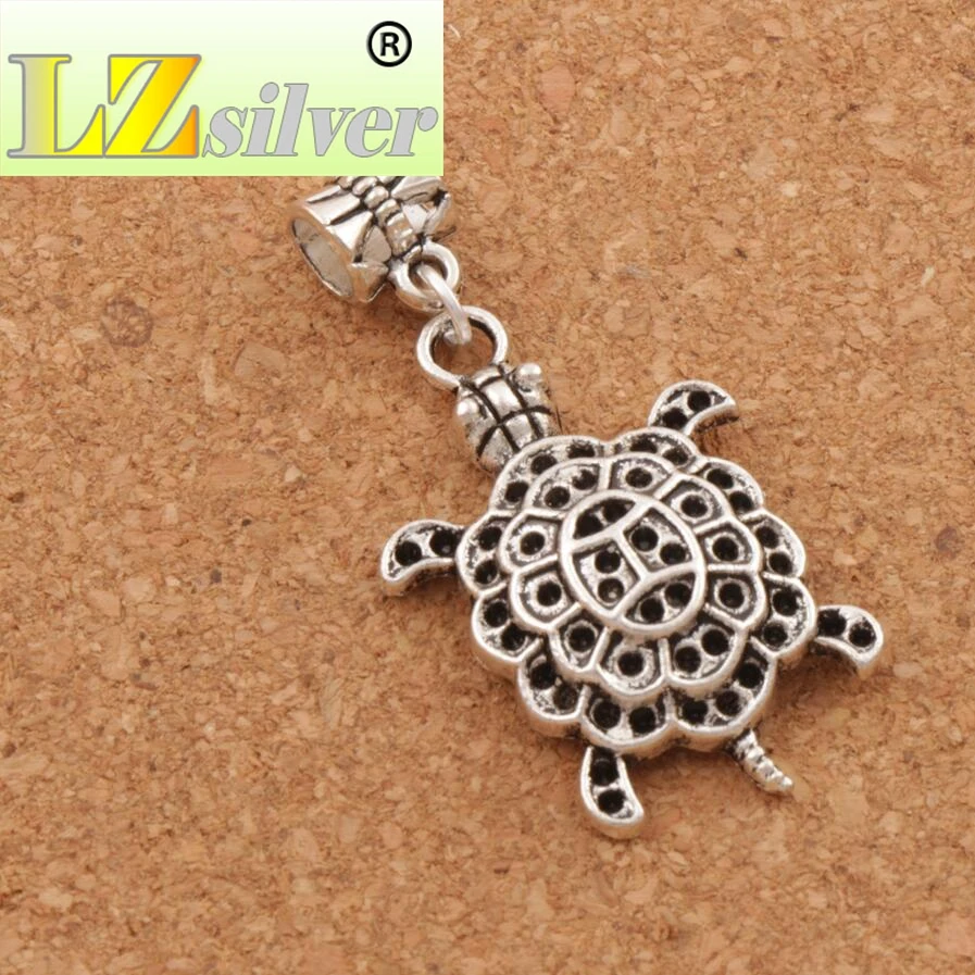 Sea Tortoise Turtle Animal Big Hole Beads 44.5x21.3mm 60pcs zinc alloy Dangle Fit European Bracelets Jewelry DIY B1181