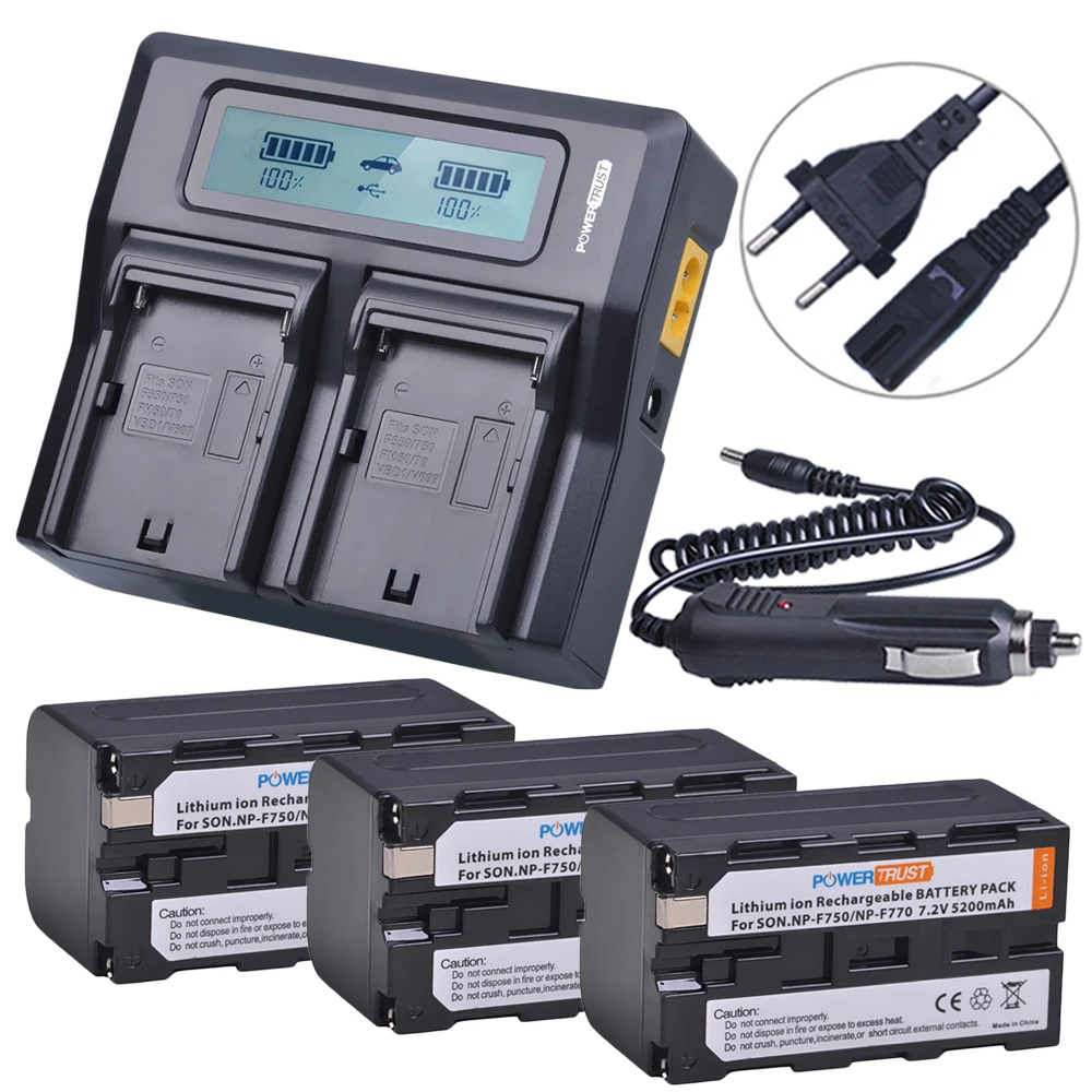 PowerTrust 5200 мА/ч, NP-F770 NP-F750 NP F770 NPF770 750 батареи+ быстрая Зарядное устройство для sony NP-F550 NP-F770 NP-F750 F960 F970