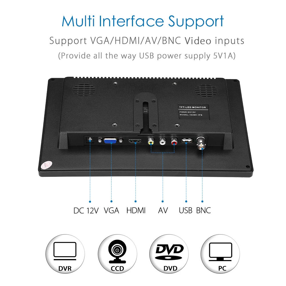 10 &quotTFT lcd 1024X600 монитор с BNC AV VGA HDMI для ПК DVD CCTV камера компьютер безопасности IPS