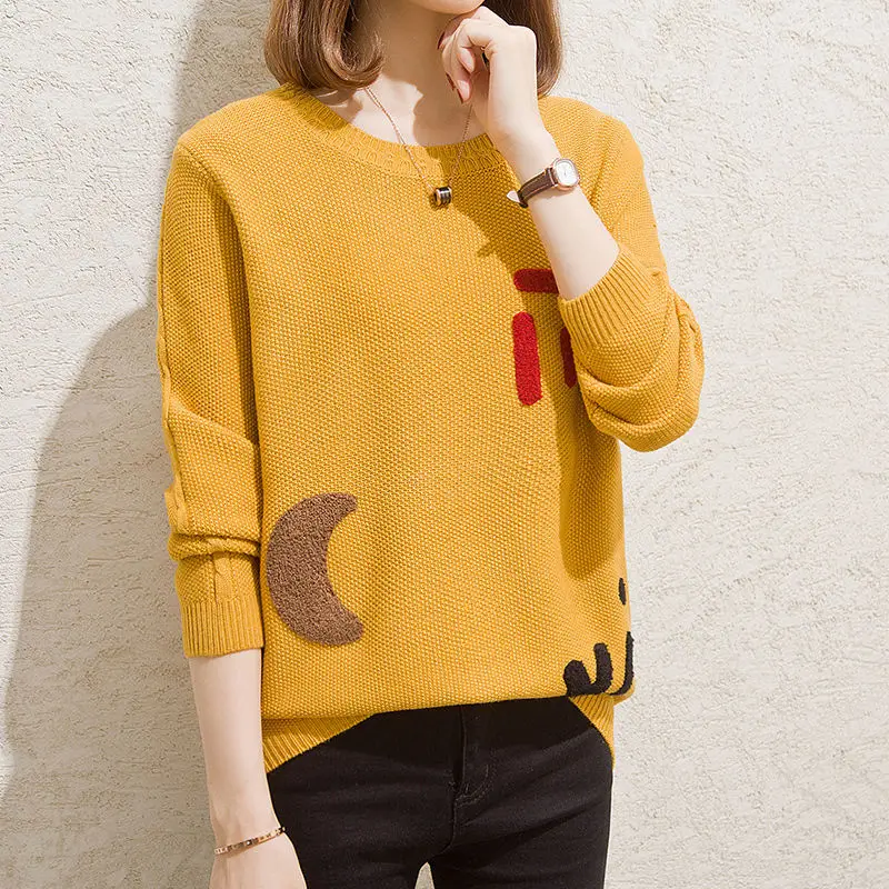 

Spring Casual Knitted Pullovers Sweaters Tops Long Sleeve O-Neck Pull Jumpers Female Knitwear