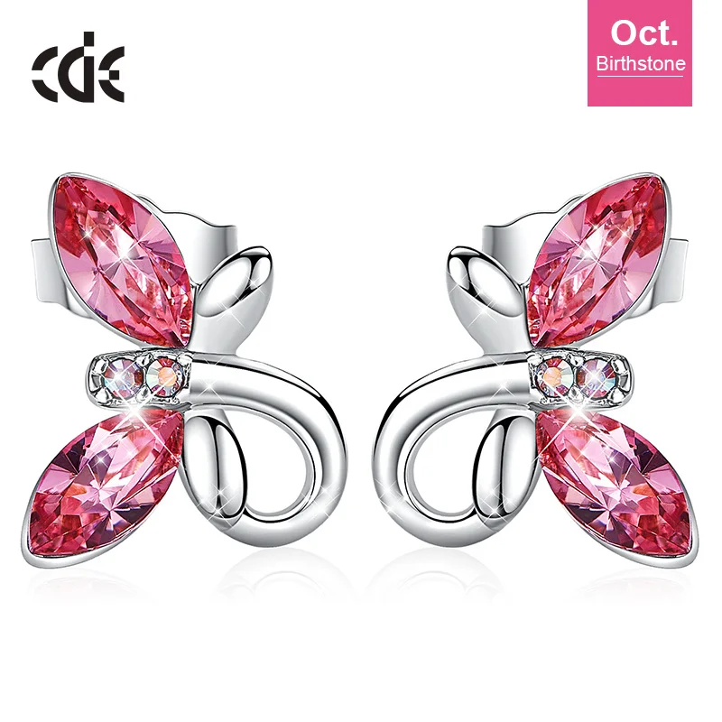 CDE женские золотые ювелирные серьги, украшенные кристаллами Swarovski, милые серьги-бабочки из розового золота 18 К, модное ювелирное изделие - Цвет камня: Oct