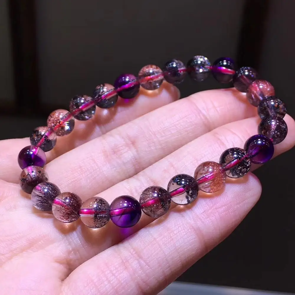 

7.6mm Top Natural Lepidocrocite Rutilated Bracelet For Woman Man Super 7 Melody Crystal Stretch Beads Jewelry AAAAAA Certificate