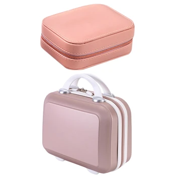 

1Pcs Makeup Artist Professional Beauty Cosmetic Cases Rose Gold & 1Pcs Pu Leather Jewelry Box Earring Ring Storage Box
