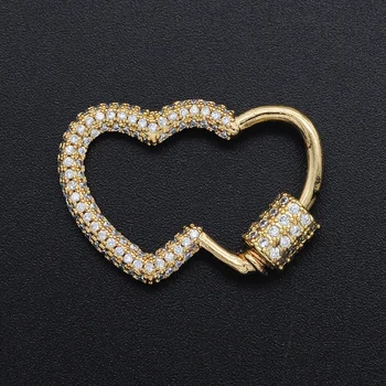 

2pcs/lot 19x28mm CZ Zircon double Hearts Spiral Lock Hook diy Jewelry Clasp Wholesale Bulk Orders Discount Necklace Making Locks