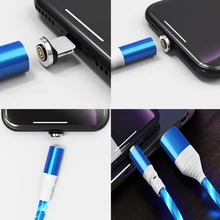 1 м Магнитный светящийся кабель светодиодный светящийся струящийся Micro usb type C провод для быстрой зарядки для iPhone Android Phone яркий зарядный кабель