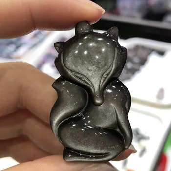 

Natural Crystal Color Obsidian fox Hand Made Crystal Quartz Healing Stone Home Decorative Gem Gift