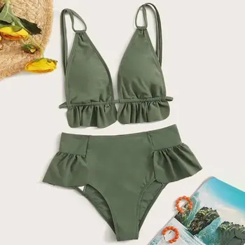 

Women's Sexy Sling Solid Color Ruffle Split Bikini Swimsuit Vacation swimming