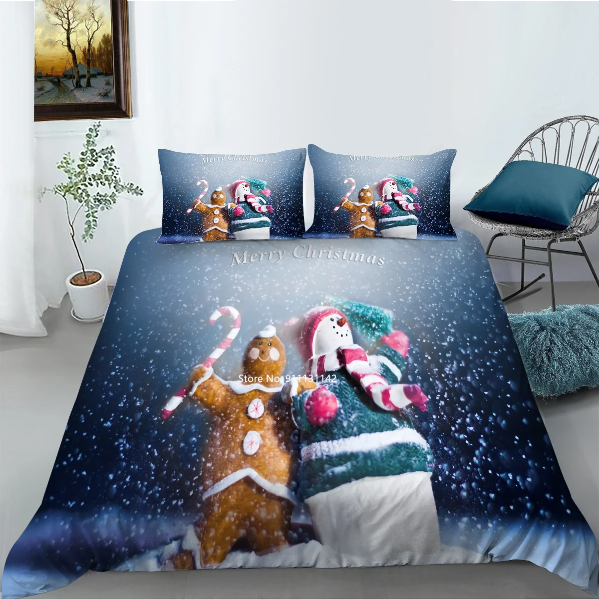 Creative Cartoon Christmas Pattern Bedding Set 3D Digital Printed Down Duvet Cover Pillowcase Multi-size Bedroom Home Textile 