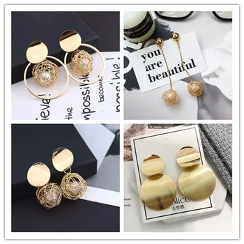 

2020 Fashion Korean Earrings for Women Luxury Designer Round Long Gold Dangle Drop Earrings jewelry Wedding Earrings