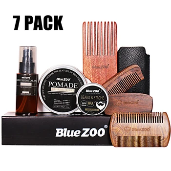 

7pcs Wooden Comb Mustache Trim Accessories Moisturizing Gift Men Beard Care Set Balm Styling Pomade Bristle Cream Essential Oil