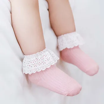 

2019 Children Accessories Ankle Fancy Retro Lace Ruffle Frilly Princess Cotton Beauty Socks Solid Rib Socks Wholesale 1Y-5Y