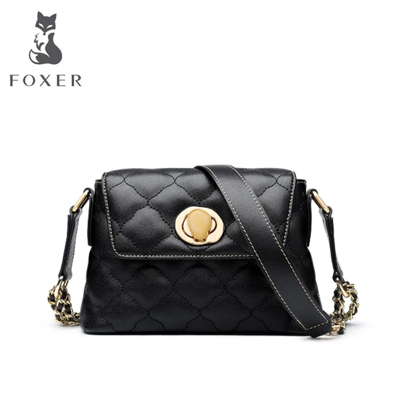 

FOXER luxury popular high quality rhombic bag female 2019 new tide wide shoulder strap shoulder bag fashion wild leather Messeng