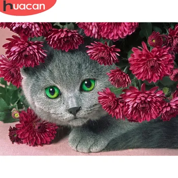 

HUACAN 5d Diy Diamond Painting Cat Full Drill Round Embroidery Cross Stitch Animal New Arrival Home Decoration