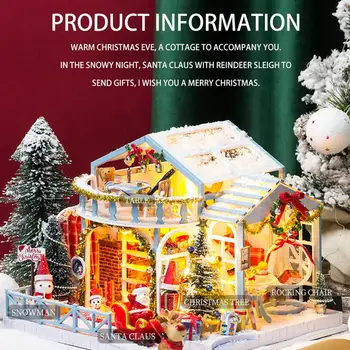 

​DIY Christmas Snowy Night Dollhouse 3D Assembled Loft Handmade House Japanese Style Cabin Mini Cabin Children Christmas Gift