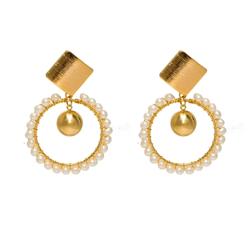 

14K gold filled Hand made NEW Design white Classic gold string flat round natural freshwater cultured pearls Earring