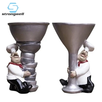 

Strongwell European Chef Candlestick Holding Wine Glass Bowl Chef Ornament Resin Craft Candle Holder Home Decor Wedding Gift