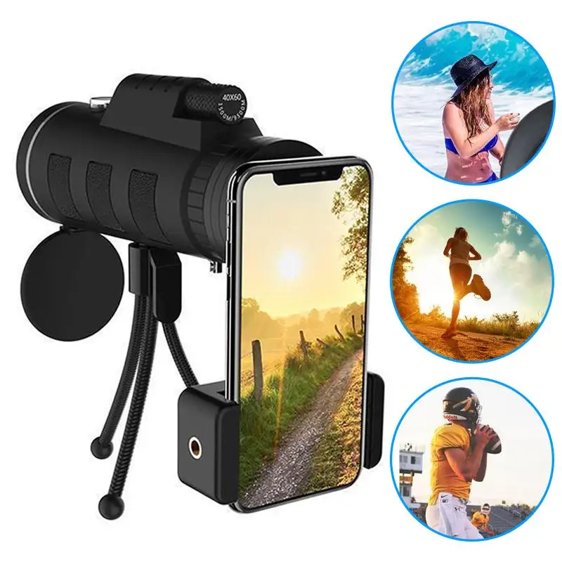Acheter Objectif pour téléphone 40X60 Zoom pour Smartphone monoculaire télescope portée caméra Camping randonnée pêche avec boussole téléphone Clip trépied