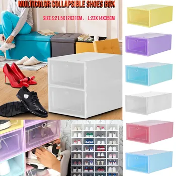 

2PC Foldable Clear Shoes Storage Box Plastic Stackable Shoe Organizer Individuality Leisure practical Delicate convenient