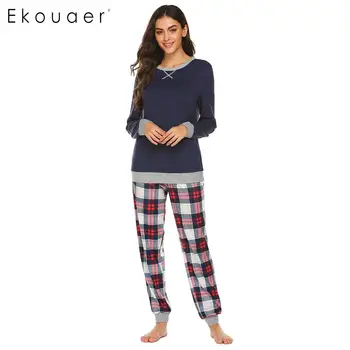 

Ekouaer Women Long Pajamas Soft Winter Sleepwear Suts Long Sleeve Tops Long Pants Pajama Sets Female Nighties Homewear