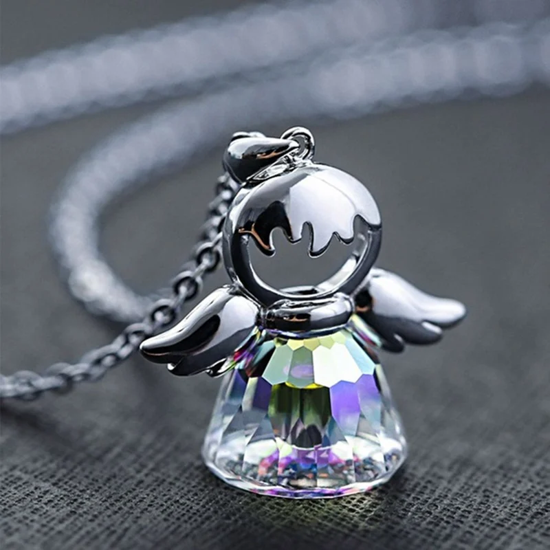 Женское колье с подвеской в виде ангела из австрийского хрусталя серебряное