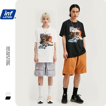 

INFLATION Men t-shirt Short Sleeve Streetwear Funny t shirts Cotton Graffiti Printed T-shirt Casual Couple Top Tee 1033S20