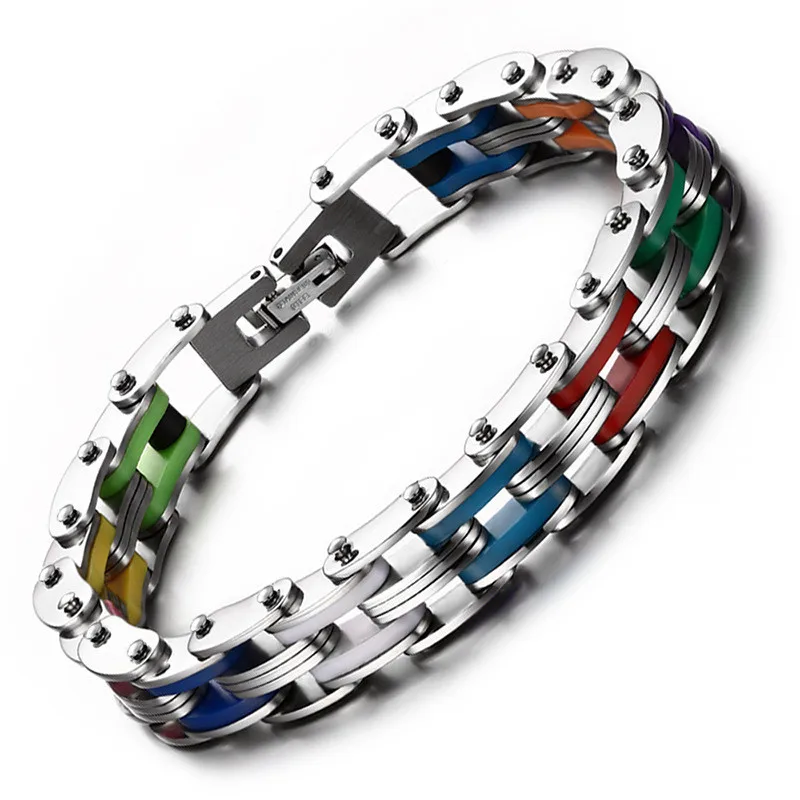 

MD Colorful Silica Gel Bicycle Stainless Steel Bracelet Personalized Multi-color Titanium Steel Men Bracelet