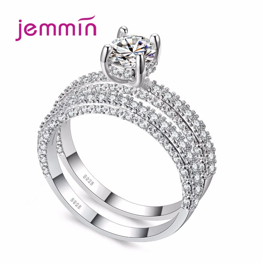 

925 Sterling Silver Engagement Ring Fashion Jewelry Romantic Style CZ Cubic Zirconia Prong Setting Women Girls Two Colours
