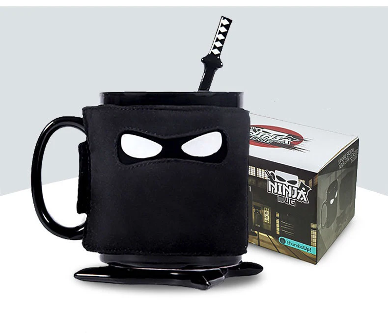 

Creative Ninja Mug,Black Mask Ceramic Cup With Spoon Sword Coffee Milk Tea Mugs Milk Coffee Tea Cup Mugs Drop shipping