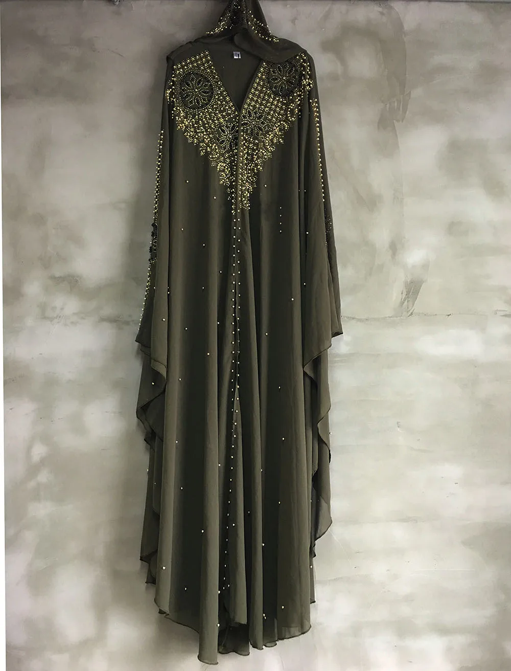 Plus Size Elegant Muslim Designer Chiffon Dresses Runway High Quality Black African Clothing Fashion Beading Cardigan Cloak