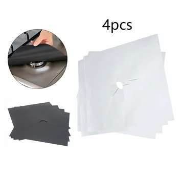 

4Pcs Non-stick Foil Gas Range Stovetop Burner Cooker Protector Liner Cover Reusable Clean Mat Pad for Kitchen Cleaning Tool