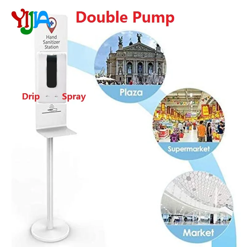 

New Double Pump Spray /Drip Automatic Soap Hand Sanitizer Dispenser 1500ml with Floor Stand For Shool Home Shop Public Place