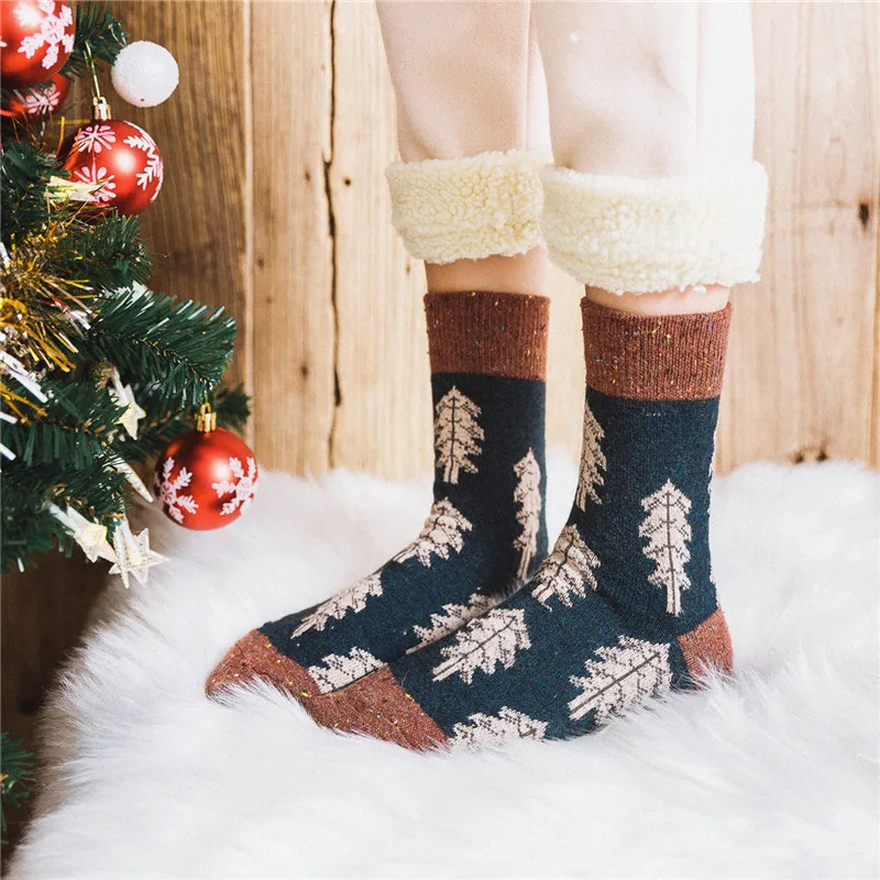 Мужские модные шерстяные носки с рождественской елкой, теплые удобные повседневные парные носки Harajuku, новые носки для скейтбординга, оригинальные
