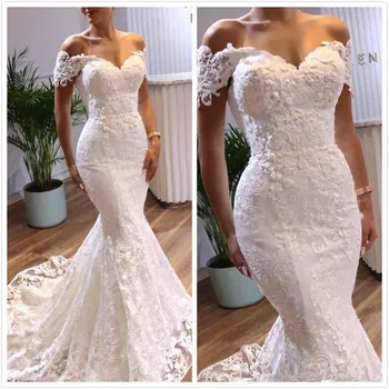 

Vintage Sexy Mermaid Arabic Wedding Dresses Sweetheart Beaded Lace Bridal Dresses Sweep Train 2020 Wedding Gowns Robes De Soiree