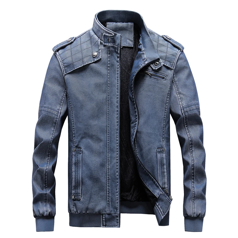 PU Military Jacket Men Casual Winter Autumn Army Fitness Leather Coats Bomber Anti-Leather Jackets jaqueta de couro masculina - Цвет: MG811 Blue