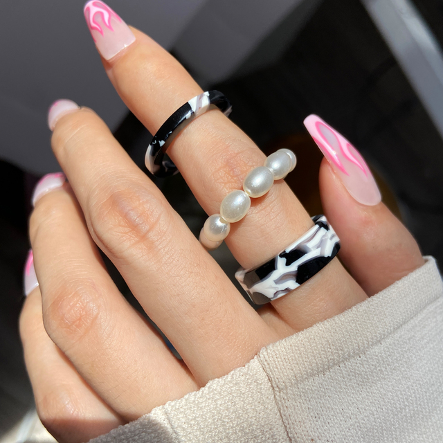 Heart Y2K Ring Set Open Cooper Rings For Women Candy Color Hand-painted Knuckle Rings Jewelry