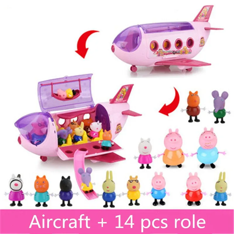 

Fashion Aircraft Model Peppa Pig Anime Kids Toys Family Pack Full Roles Doll Action Figure Children Birthday Gifts