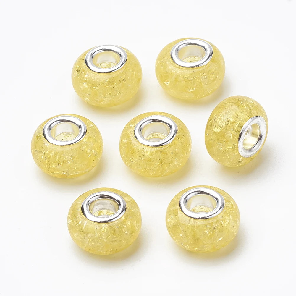 100Pcs Crackle Resin European Beads Large Hole Beads Rondelle With Brass Core For Jewelry Making Findings